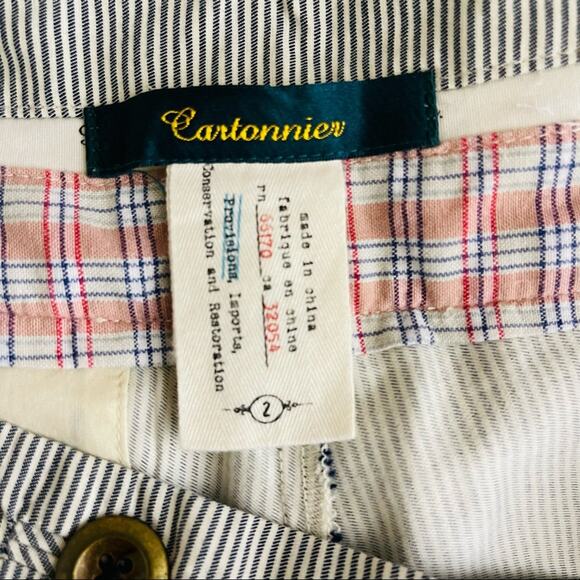 Cartonnier cream grey striped low rise preppy nautical button cropped pants - Picture 7 of 8